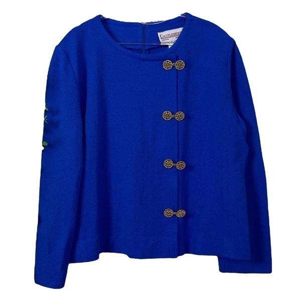 Vtg Castleberry Santana Knit Clasp Cardigan Sweater Royal Blue Gold Size 18 - Picture 9 of 9